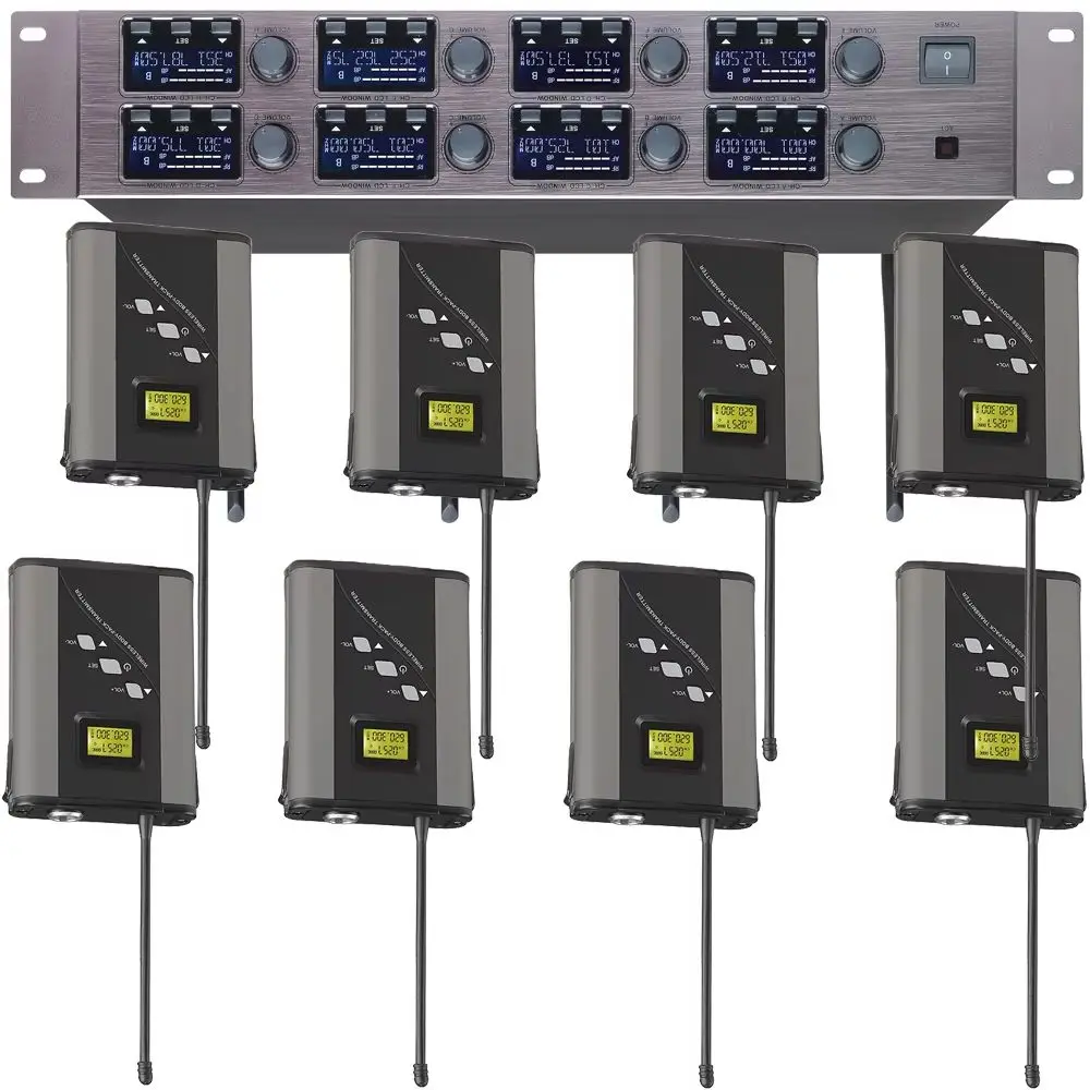 

Rechargeable 8 Channel Digital Wireless Microphone System 8 BeltPack Lavalier Headset 8 Handheld Stage Specch Sing MiCWLD718