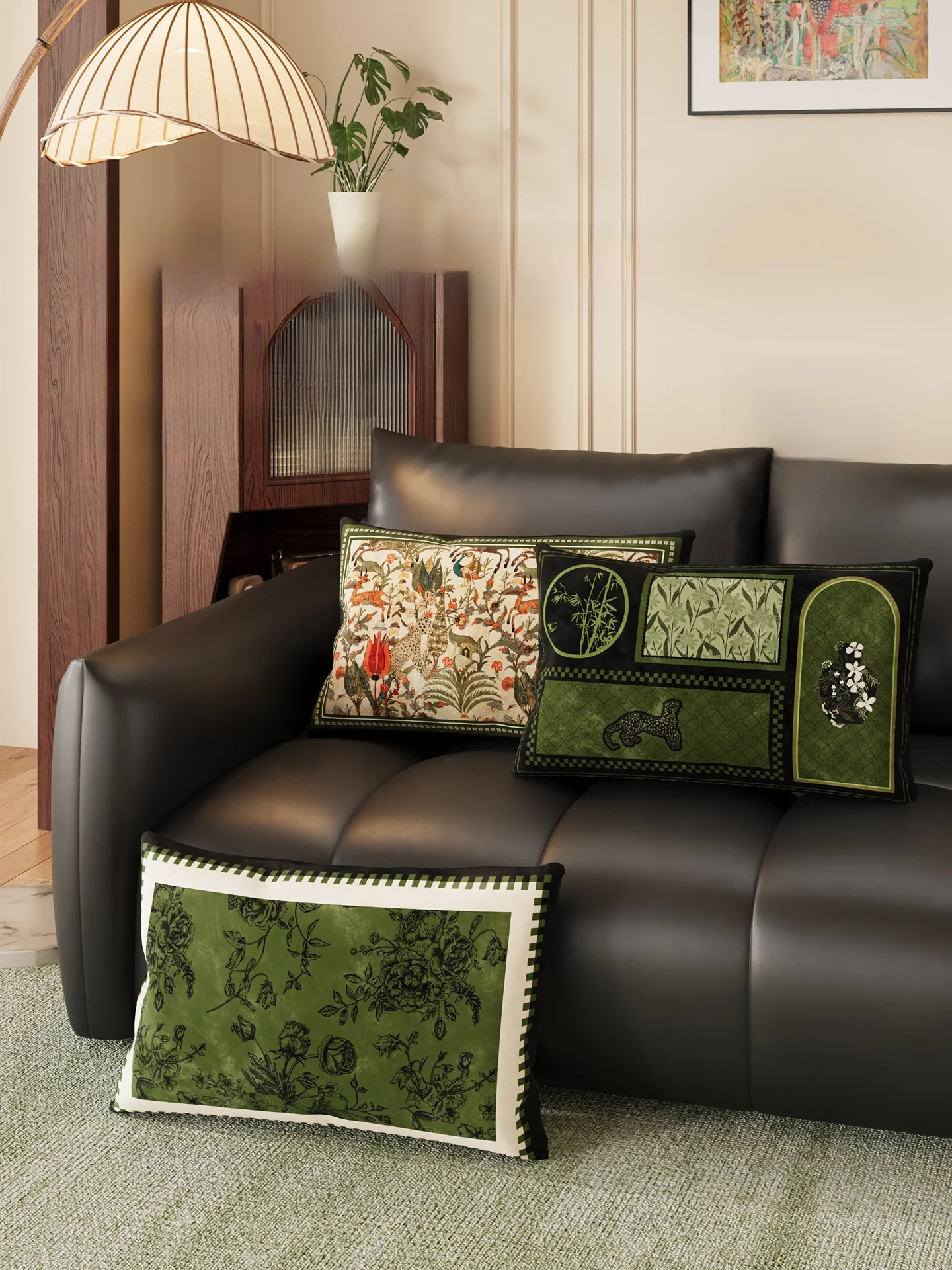 

Зеленая ретро-подушка в стиле середины века для дивана, гостиной, спинки, окна, кровати, поясничная подушка с наполнителем