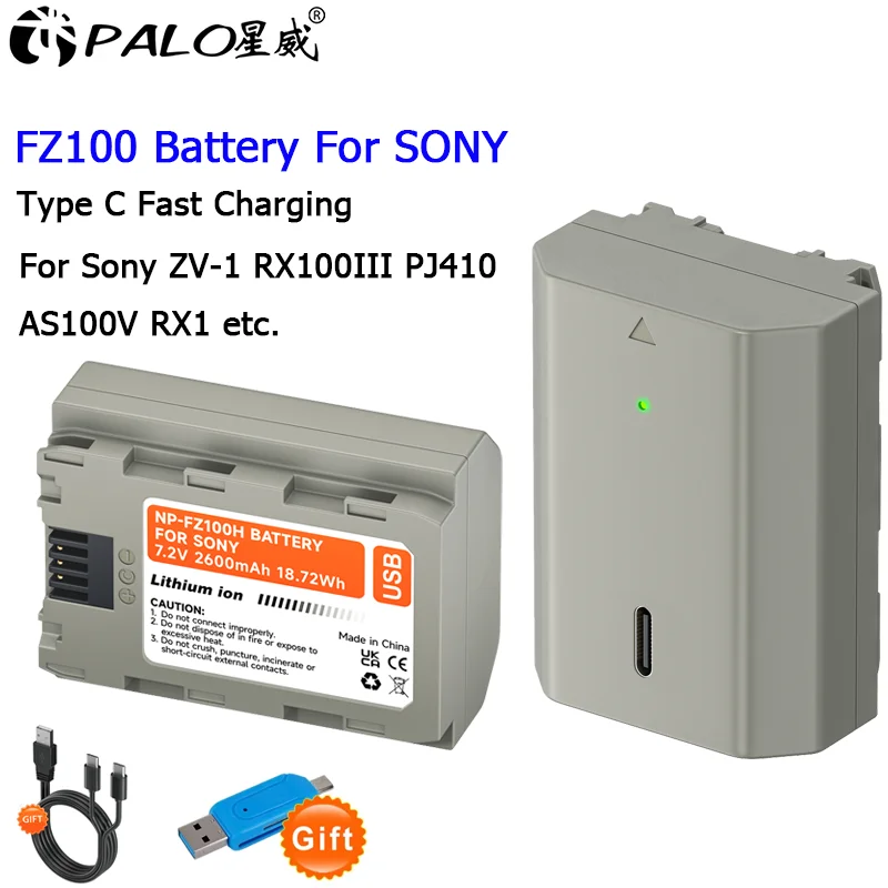 

NP-FZ100 np fz100 NP FZ100 Battery With Type C Input for Sony A6700 BC-QZ1 Sony Alpha a9 a7R III a7 III A7R3 a7R IV A6600 ZV-E1