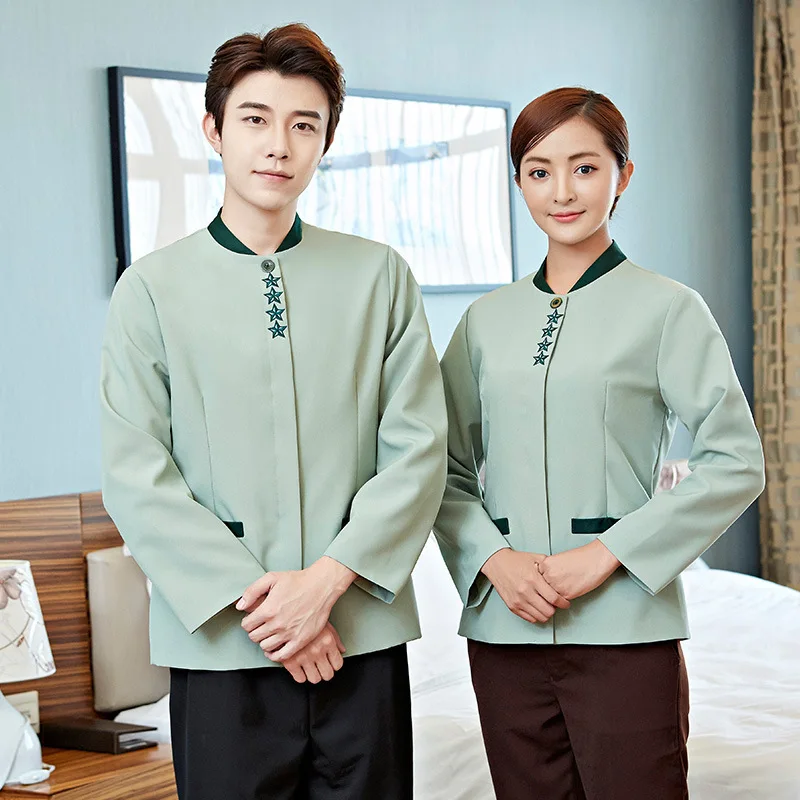 Long Sleeve Cleaning Uniform for Shopping Mall Hotel Guest Room Cleaning Staff Autumn Winter Men's Auntie PropertyPAUniform