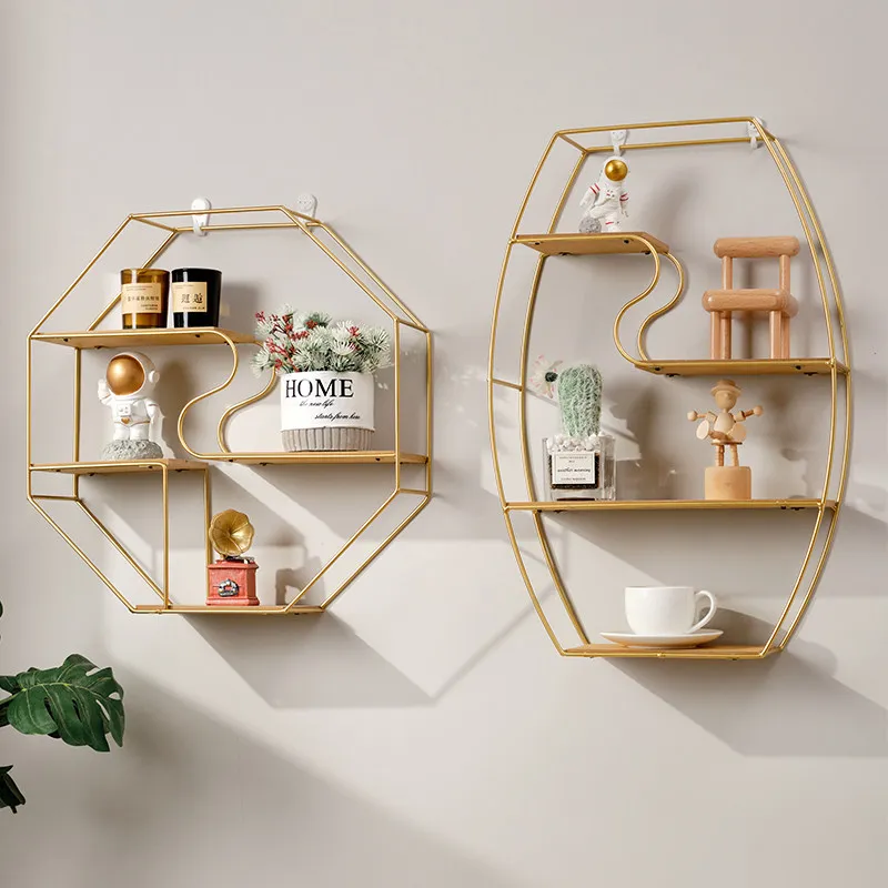 Nordic Ins Iron Wall Mounted Storage Rack, Creative Hanging Shelf Wall Display Holder for Dining Room Living Room Home Ornaments