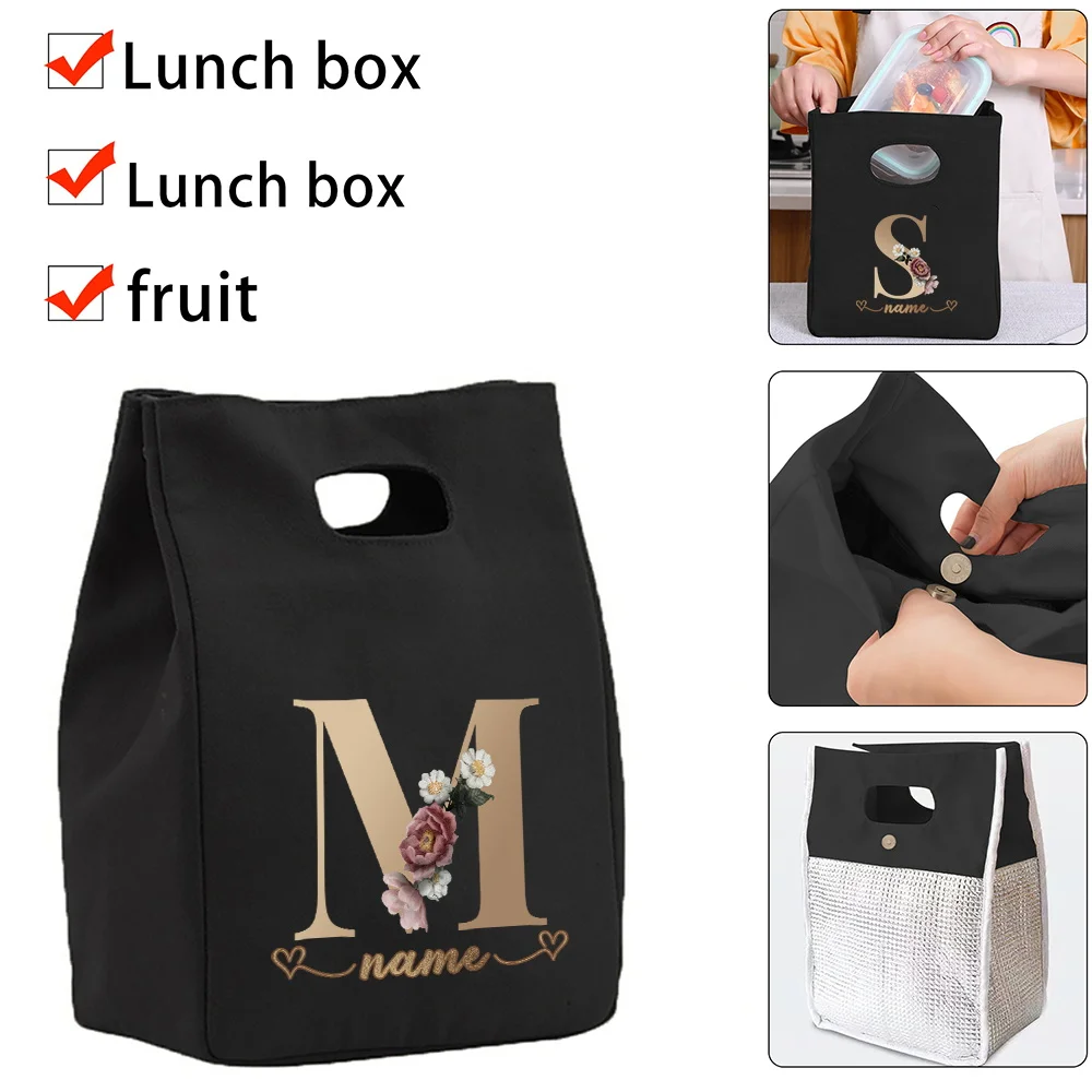 Customized Rose Gold Letter Patterned Lunch Bag Bento Box Picnic Portable Food Insulation and Refrigeration Bag for Storage
