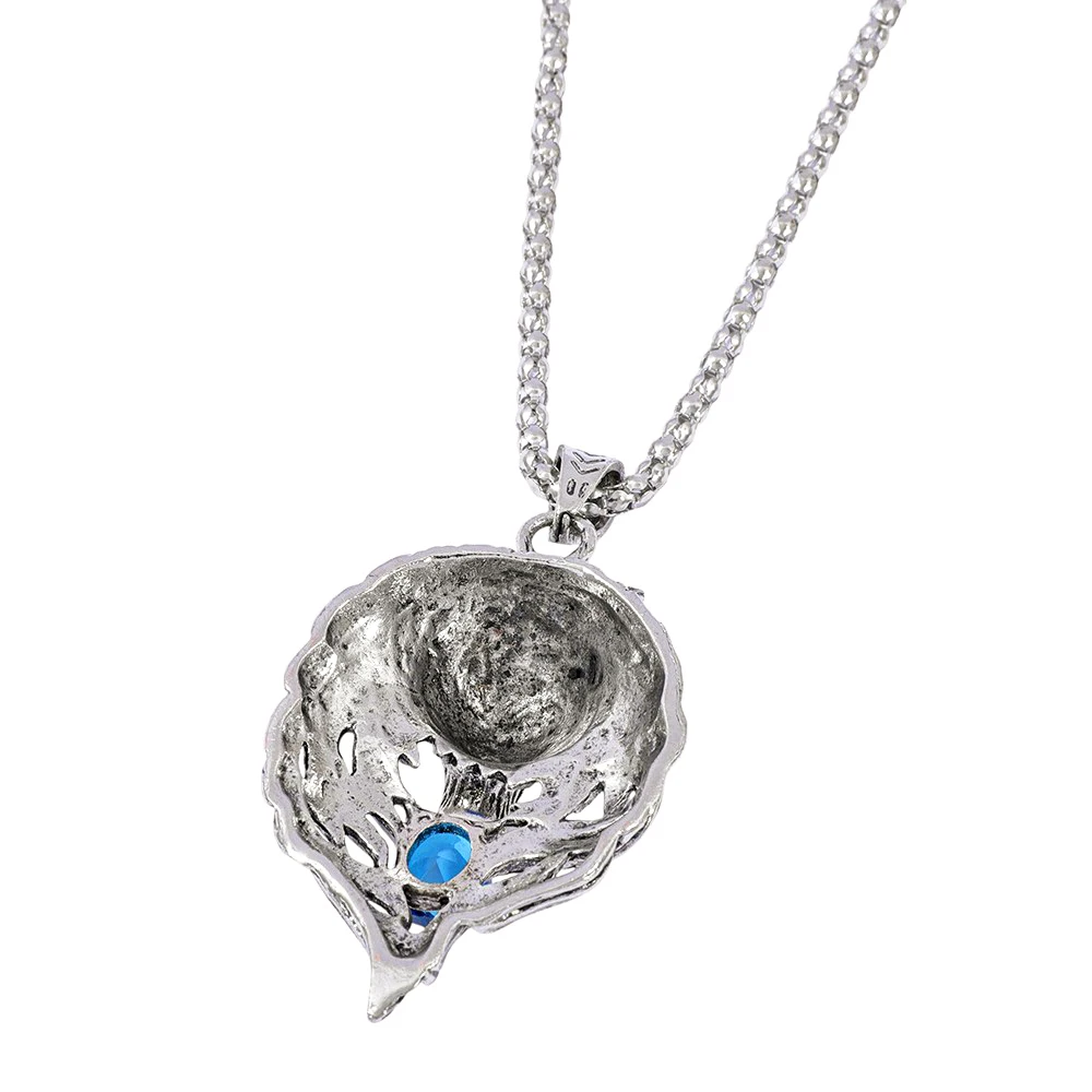 قلادة رأس الأسد باللون الفضي مع لهجات الزركون الأزرق، إكسسوار رائع إبداعي للنساء والرجال، هدية عصرية