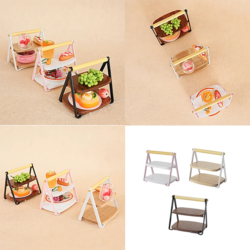 

1/12 Dollhouse Food Pallet Rack Mini Tray Holder Model Dollhouse Kitchen Furniture Decoration Dolls House Scene Decor Accessory