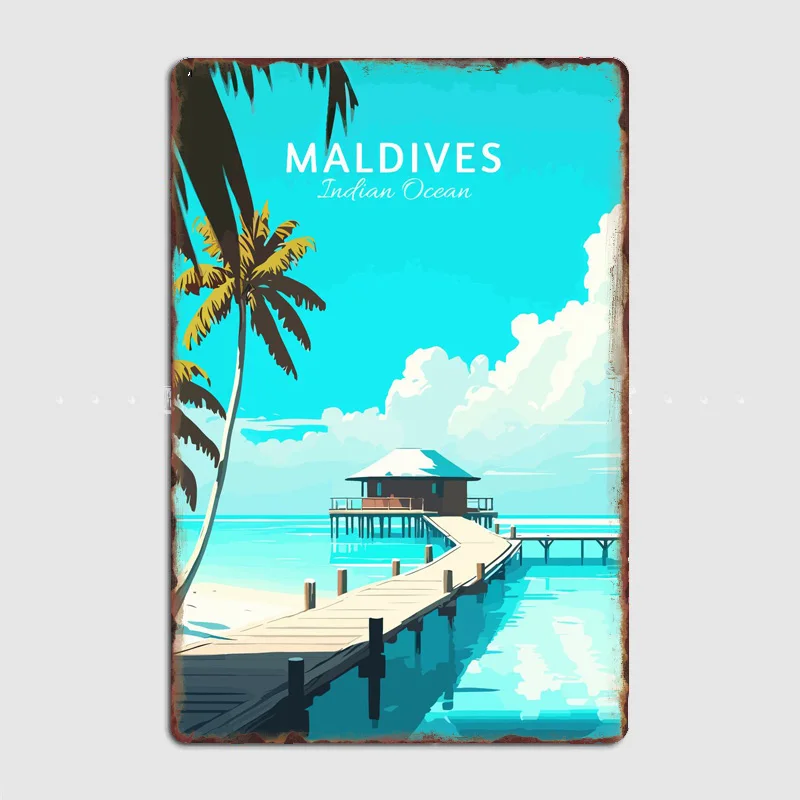 جزر المالديف السفر ريترو المشارك علامة معدنية مخصصة نادي الديكور المرآب داخلي جدار غرفة ديكور القصدير ديكور المنزل #1