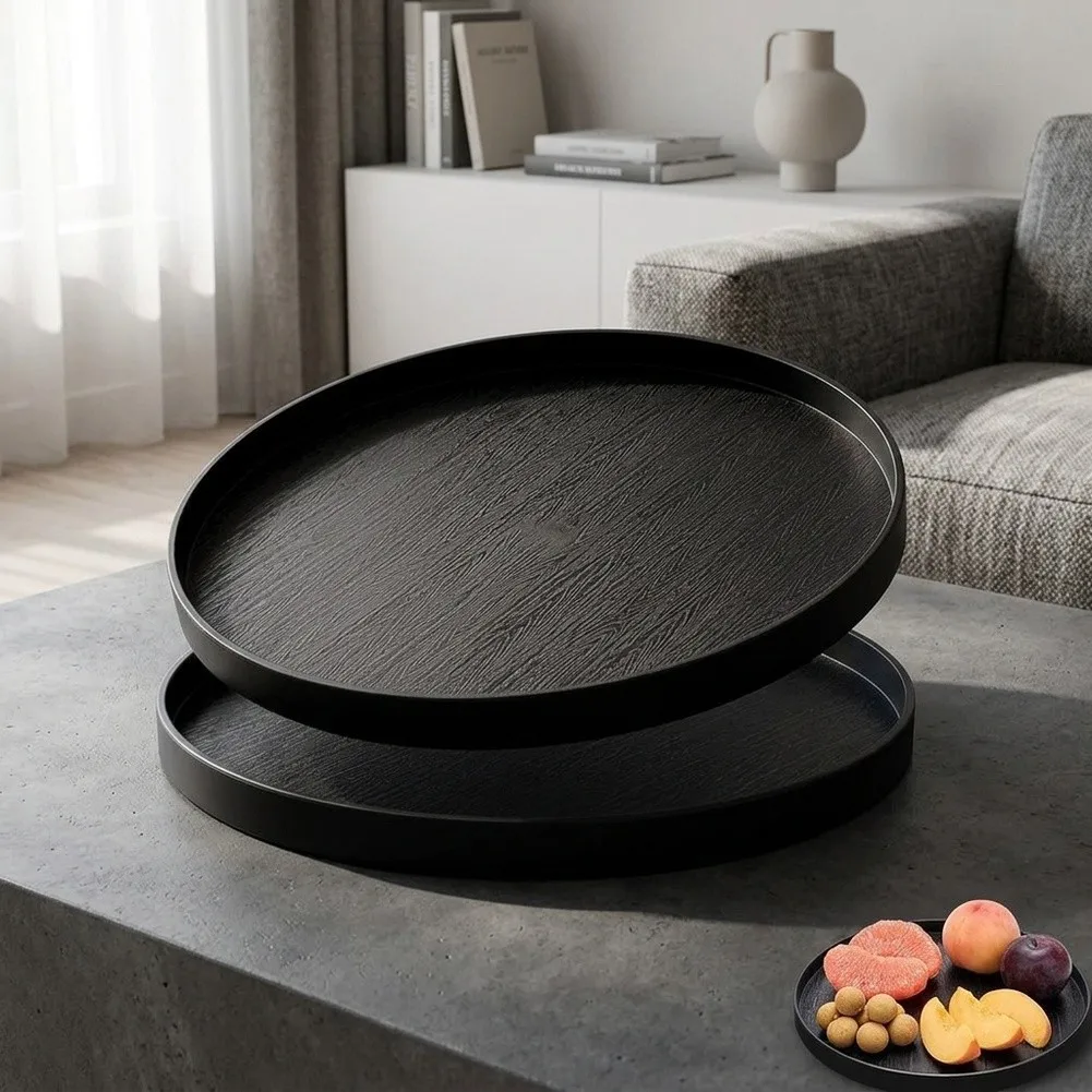 Stackable Round Trays with Raised Edge and Wood Finish for Indoor Use Beverage Decorative Display Organization