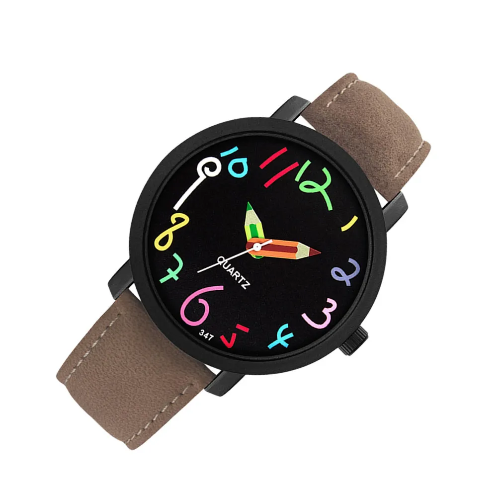 1Pcs Quartz Waterproof Watch Cartoon Pattern Adjustable Brown Band Black Dial 's Present Watch