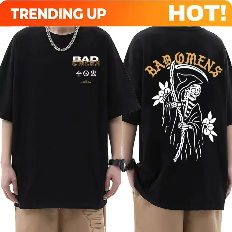 Customization Bad Omens Band Tour American Music Tee Shirt The Death Of Peace Of Mind Skeleton Graphic T Shirt Men's Rock Style