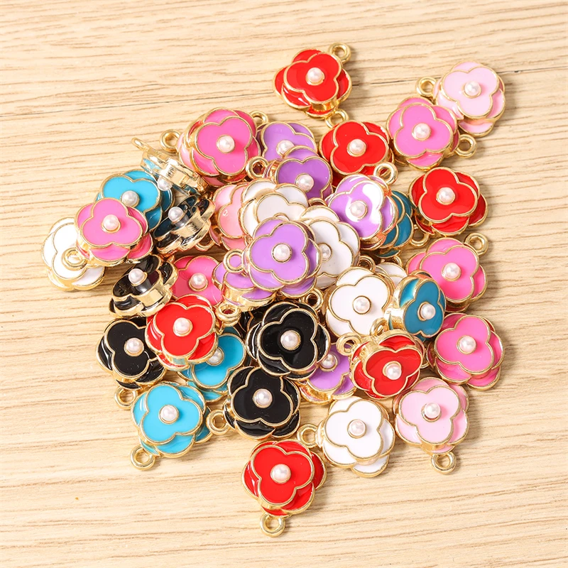 10 Stück niedliche, bunte Emaille-Blumen-Anhänger für die Schmuckherstellung, Halsketten, Ohrringe, Armbänder, DIY-Bastelzubehör – Detail 5