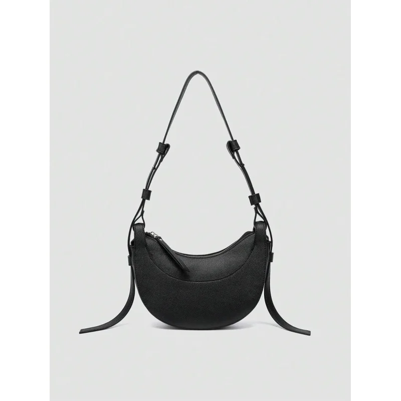 

1pc PU Solid Crescent Handbag, Women's Shoulder , Crossbody , Commuter , Underarm , Baguette Bag