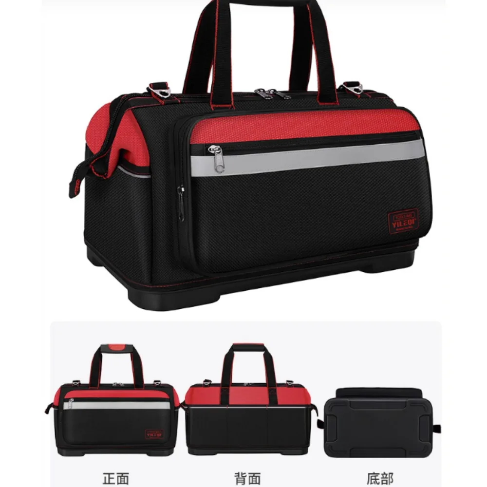 Full‑Seal Zipper Tool Bag Waterproof Wear‑Resistant Tool Organizer Pouch with Reflective Stripe Shoulder Strap for Electrician