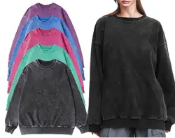 Five Colors Vintage Washed 100%Cotton Woman Sweatshirt Harajuku Casual Pullover Comfort Loose Hoodie Autumn Warm Fleece Tops