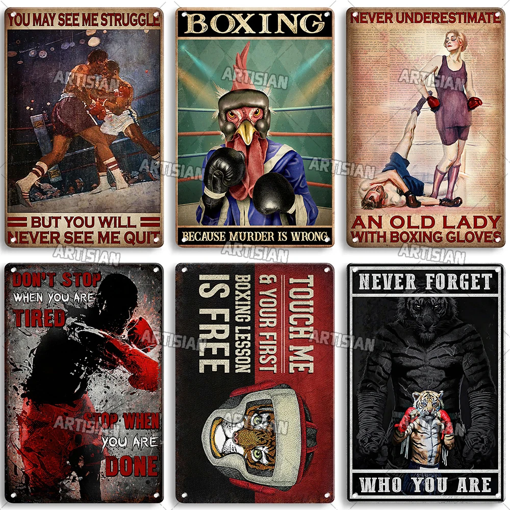 ARTISIAN Vintage Boxing Metal Tin Sign Decoraitve Metal Poster Classic Sport Metal Sign Home Bar Restaurant Industrial Decor