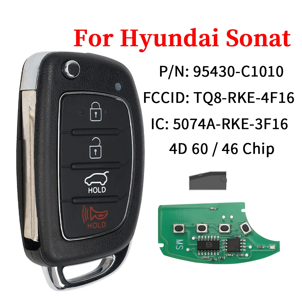 

Ly 95430-C1010 FCC ID: TQ8-RKE-4F16 433MHz 46 4D60 Chip For Hyundai Sonata 2014 2015 2016 2017 2018 2019 Flip Remote Car Key Fob