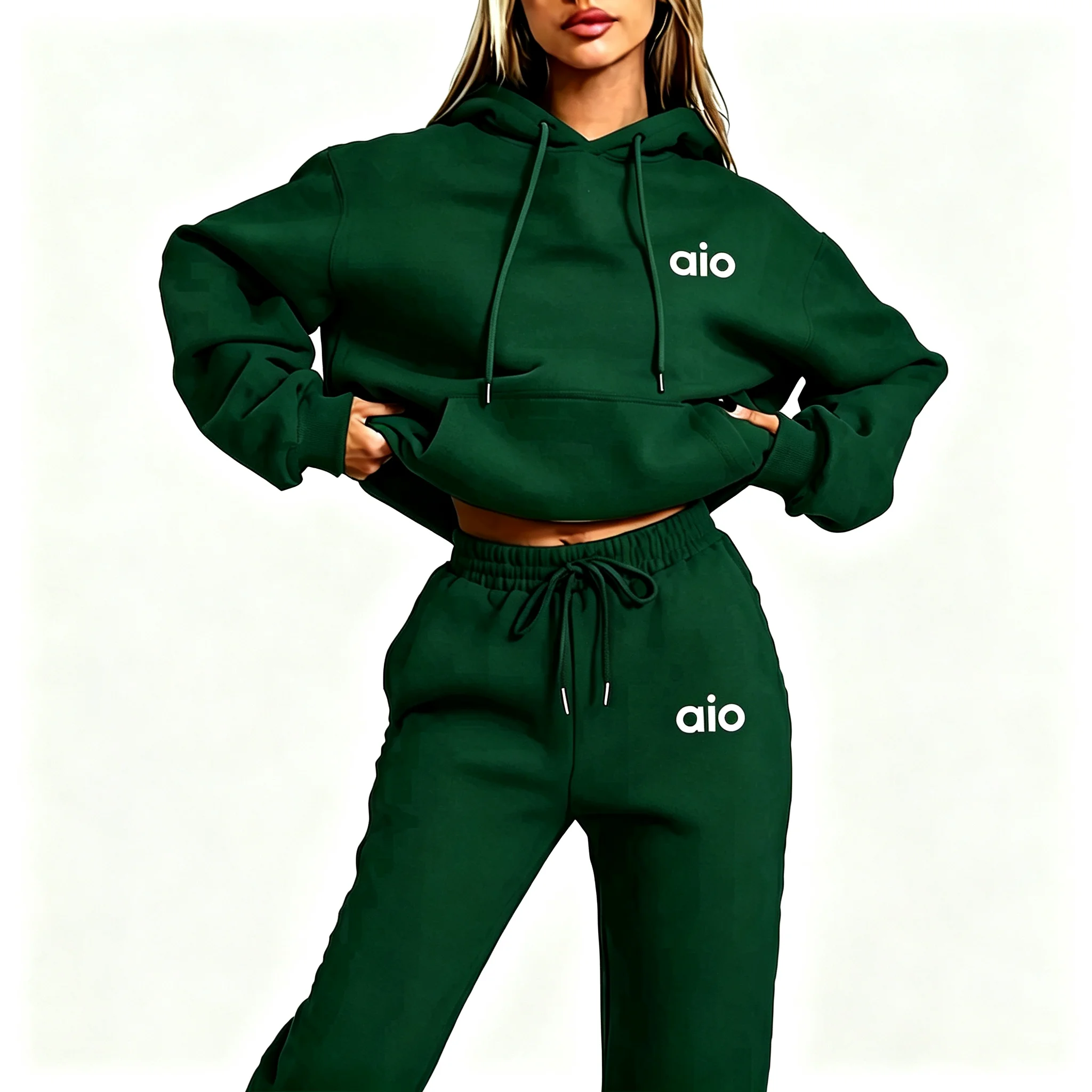 2026 AI-Druck Hochwertiges Damen-Monochrom-Kapuzen-Hoodie-Set Lässiges Zweiteiler-Set Neue Mode Heißer Trainingsanzug mit Jogginghose – Detail 9