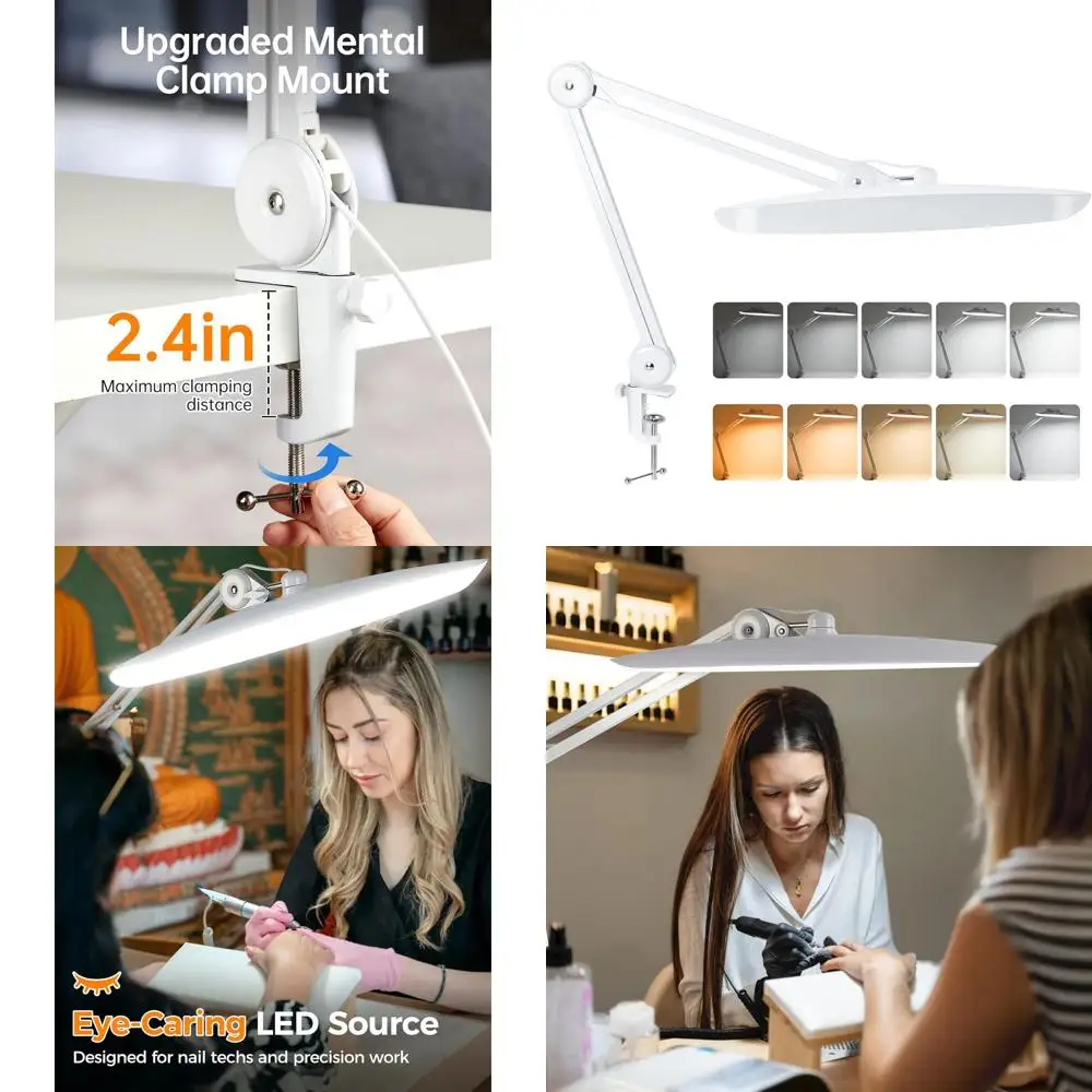 

24W 2400 Lumens LED Clamp Desk Lamp with 5 Colors & 10 Brightness Levels, 20 Metal for Home Office, Sewing, Drafting (CCT, White