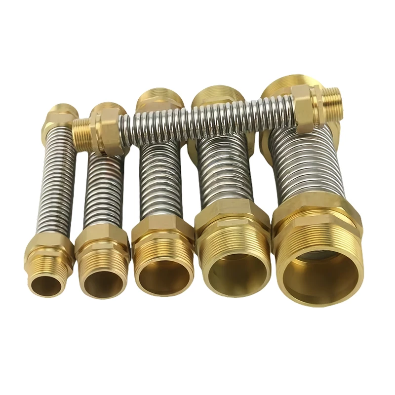 DN35 40 50 6 BSP Copper Male Thread 304 Stainless Steel Bellows For Fan Coil Unit Pipe Central Air Conditioning Water Inlet Hose