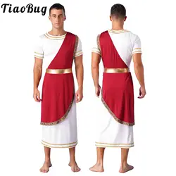 Mens Roman Emperor Tunic Short Sleeve Robe Greek God Costume Halloween Cosplay Gladiator Medieval Knight Warrior Cosplay Outfits
