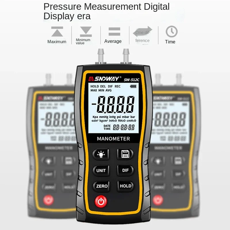 SNDWAY Digital Differential Gage Pressure Gauge Vacuum Pressure Tester Positive Pressure Negative Pressure Differential Pressure