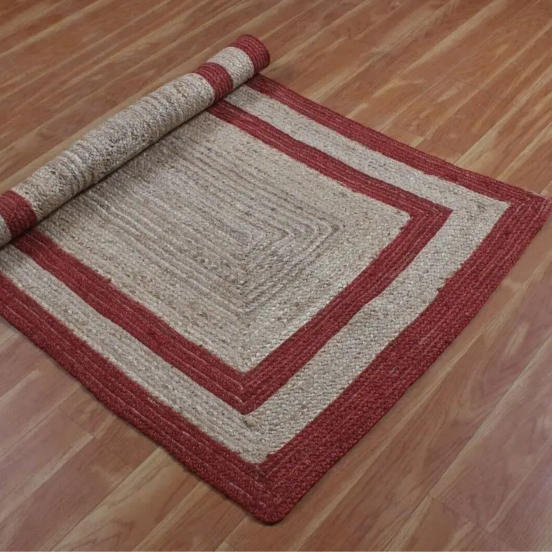 Natural Jute Hand Braided Area Rug, Rustic Look, Rectangle Farmhouse Rug