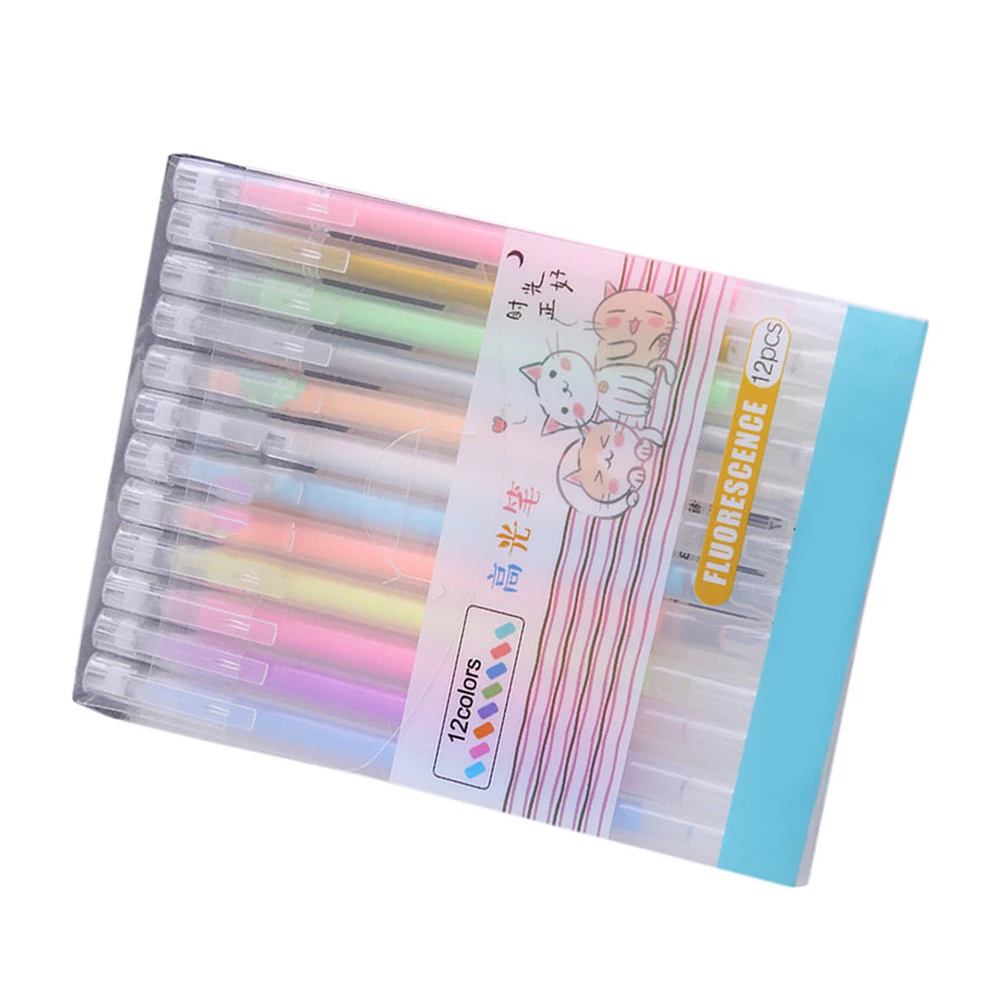

12 Pcs Highlight Pen Stationery Pens Erasable Highlighters Marker Fine Tip Colorful Plastic Student Supplies