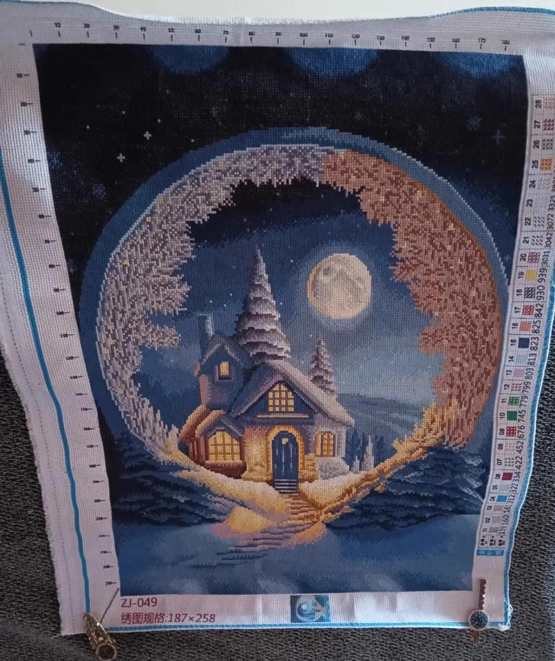 11CT 9CT Moonlight Town Winter Embroidery DIY Chinese Style Printed Kits Cross Stitch Thread Needlework Sets Home Decor Crafts