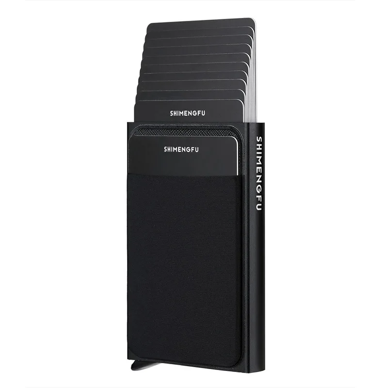 Dompet Kartu Otomatis Lipat Samping, Kapasitas Besar 12 Slot Kartu, Kotak Kartu Logam, Dompet Anti Maling untuk Pria