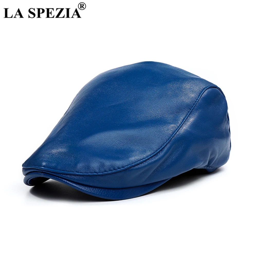 LA SPEZIA Royal Blue Beret Hat Men Women Flat Cap Real Sheepskin Leather Spring Autumn Male Female Solid Unisex Peaked Cap