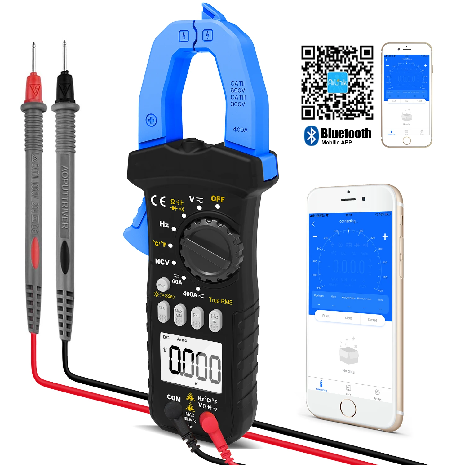 HP-7200APP TRMS Clamp Multimeter: 6000-Count, AC/DC Current, Voltage, Resistance, Capacitance, Frequency, Continuity, Temp, NCV