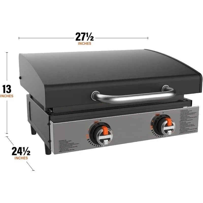 22 Inch Tabletop Griddle with Protective Hood, Stainless Steel Front, Powder Coated Black