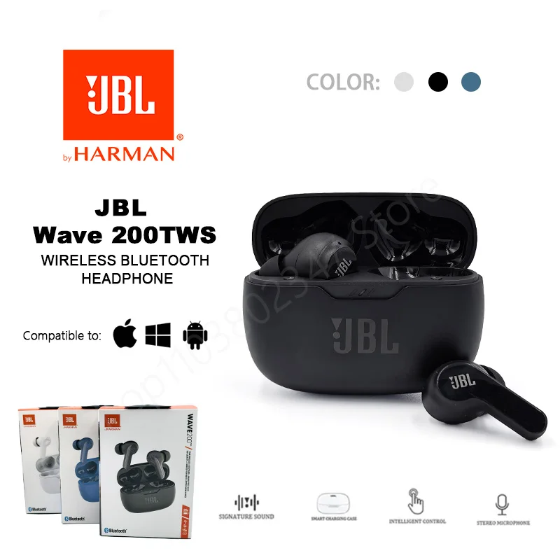 Original JBL Wave 200TWS Wireless Bluetooth Earphones Stereo Earbuds Bass Sound Headphones Headset JBL W200 with Mic