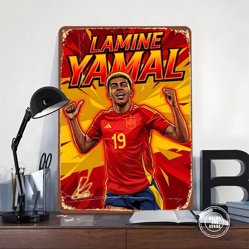 Lamine Yamal Spain Football Soccer Metal Poster Customized Wall Art Retro Vintage Tinplate Signs for Man Cave Gamer Decoration