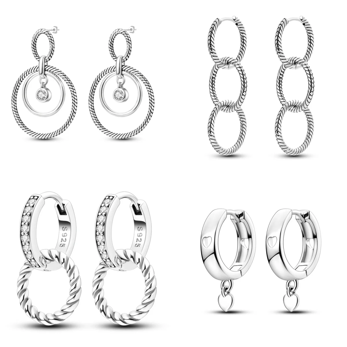 2024 New Sterling Silver S925 Zircon Classic Multi-Ring Snake Bone Drop Earrings Simple Jewelry For Women Girls Party Gifts