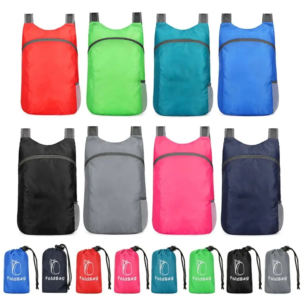 with Drawstring Storage Bags Foldable Backpack Large Capacity School Bag Lightweight Nylon Bag Zipper Shoulders Bag Travel