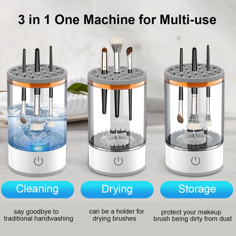 3 in 1電動メイクブラシクリーナー,自動速乾性ツール,ブラシ,洗濯機