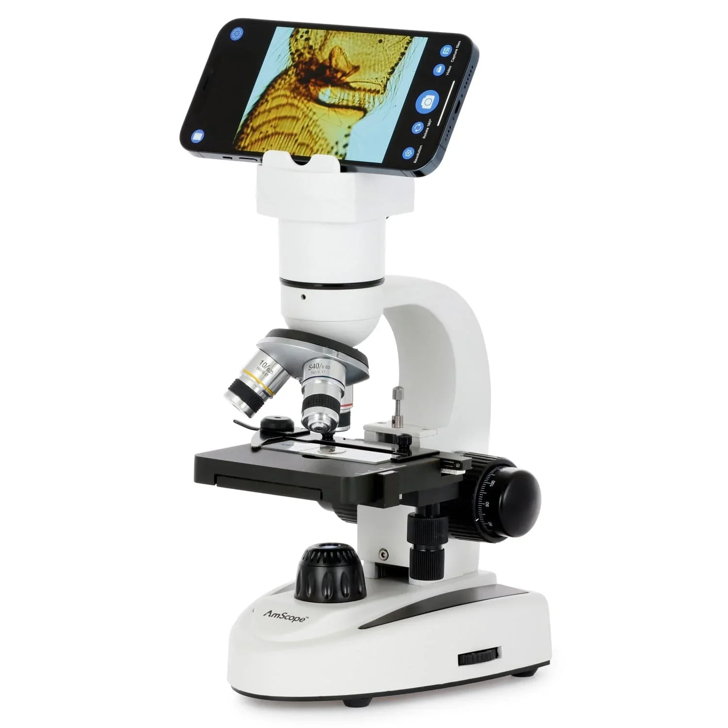 AmScope 2.0MP Wi-Fi Full HD 1080p Digital Compound Microscope+ Mechanical Stage for Smart Devices