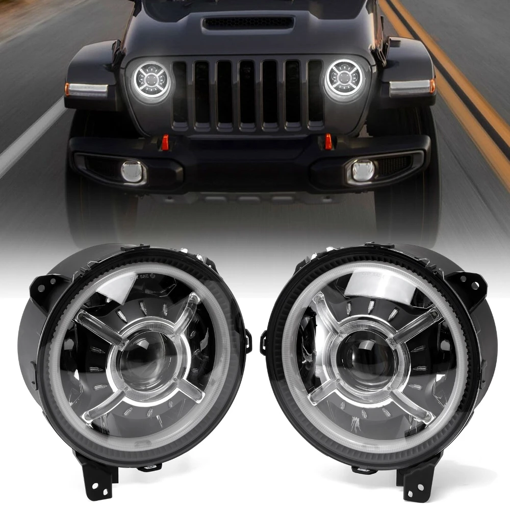 9 inch LED Headlights Hi-Lo Beam DRL Daytime Running Light Turn Signal for Jeep Wrangler JL 2018-2022 / Jeep Gladiator JT 4xe