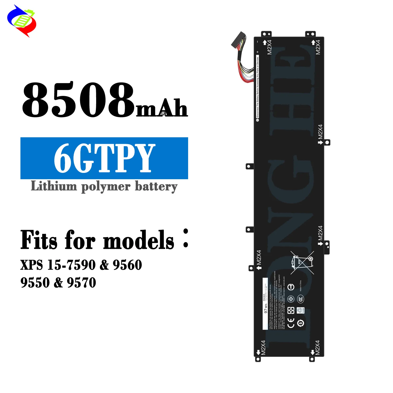 6GTPY 97Wh 11.4V Laptop Battery for Dell XPS 15 7590 9560 9550 9570 Series 06GTPY Replacement Battery