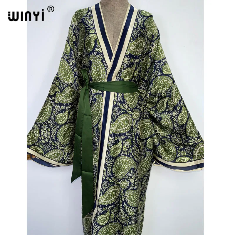 WINYI-Cardigan à manches longues pour femmes, nouvelle collection, mode africaine, été, doux, fête, point avec ceinture, sexy, Boho, taille unique, vacances, KIMONO, 2022