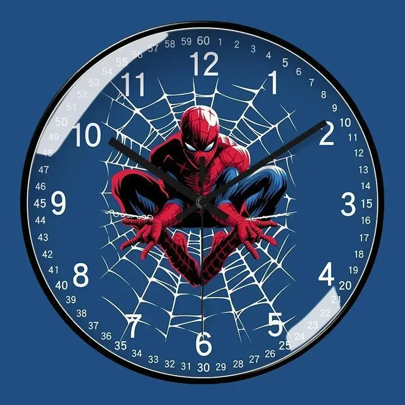 Reloj de pared de los vengadores de Marvel para sala de estar, reloj de pared redondo y silencioso con dibujos animados de películas periféricas de Spiderman