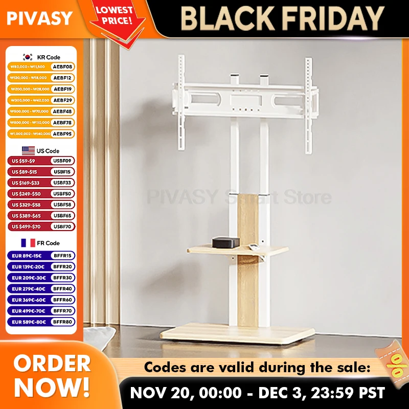 왼쪽/오른쪽 높이 조절 가능한 TV 플로어 스탠드(32-75인치 스크린용) 모바일 TV 카트 로드 베어링 55KG 트레이가 있는 TV 롤링 홀더