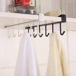 Plastic 6 Hooks Storage Shelf Under Shelves Hanging Rack Utensils Holder Wardrobe Kitchen Bathroom Organizer Home Accessories