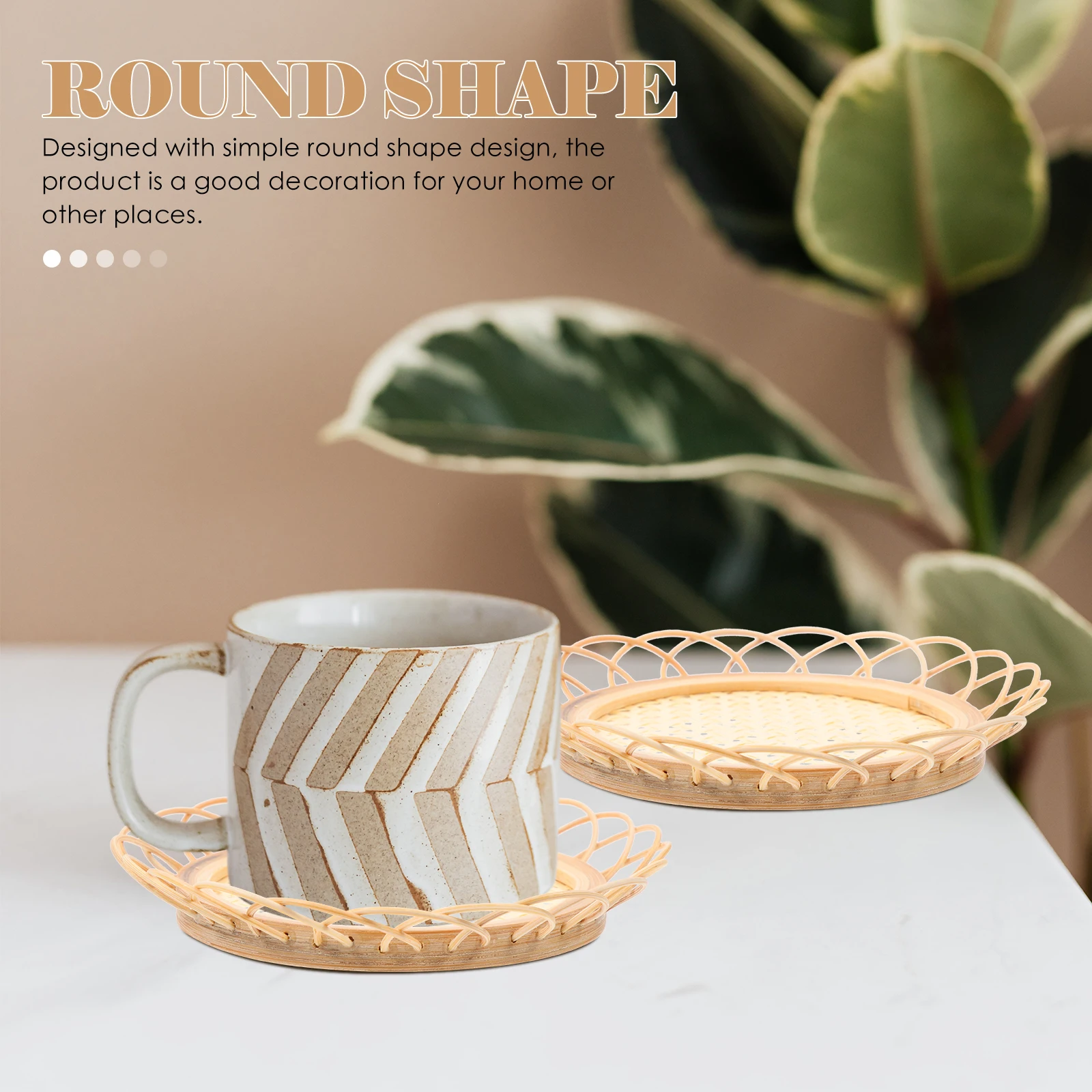 

2pcs Bamboo Tea Saucer Coaster Set Weaving Non Skid Heat Insulation Cup Mat Round Mug Pad Table Protection