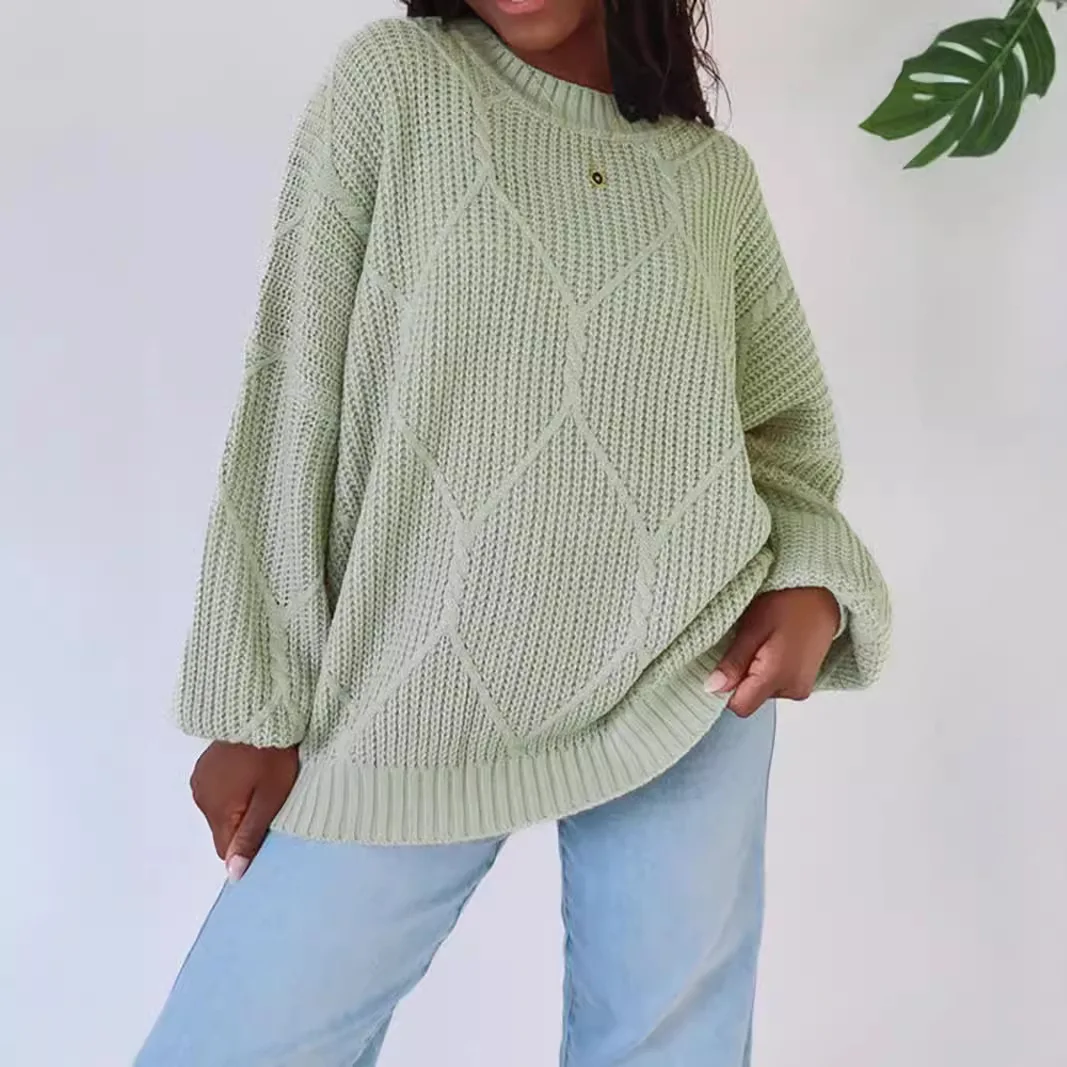 Nieuwe dames ronde hals holle effen kleur comfortabele gebreide trui met lange mouwen Pull Femme Klamotten Damen dames wintertrui