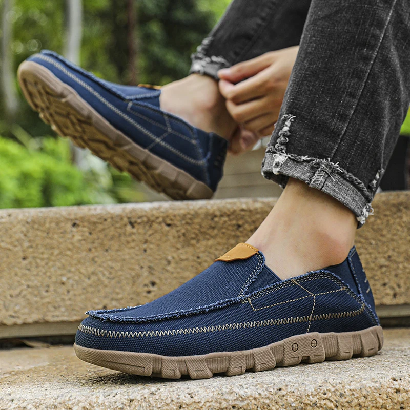 Nieuwe Zomer Mannen Canvas Schoenen Ademend Denim Canvas Casual Schoenen Mannen Loafers Comfortabele Ultralight Luie Bootschoenen Big Size 48