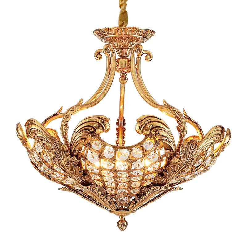 

DINGFAN French Full Copper Chandelier European Living Bedroom Dining Crystal Luxury Villa Creative Decorative Pendent Light