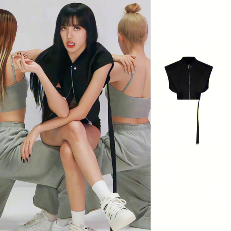 

Korean Women Group Jazz Dance Tops Nightclub Female Singer Black Short Jacket Bar Dj Ds Stage Vest Pole Dance Clothing DWY8264