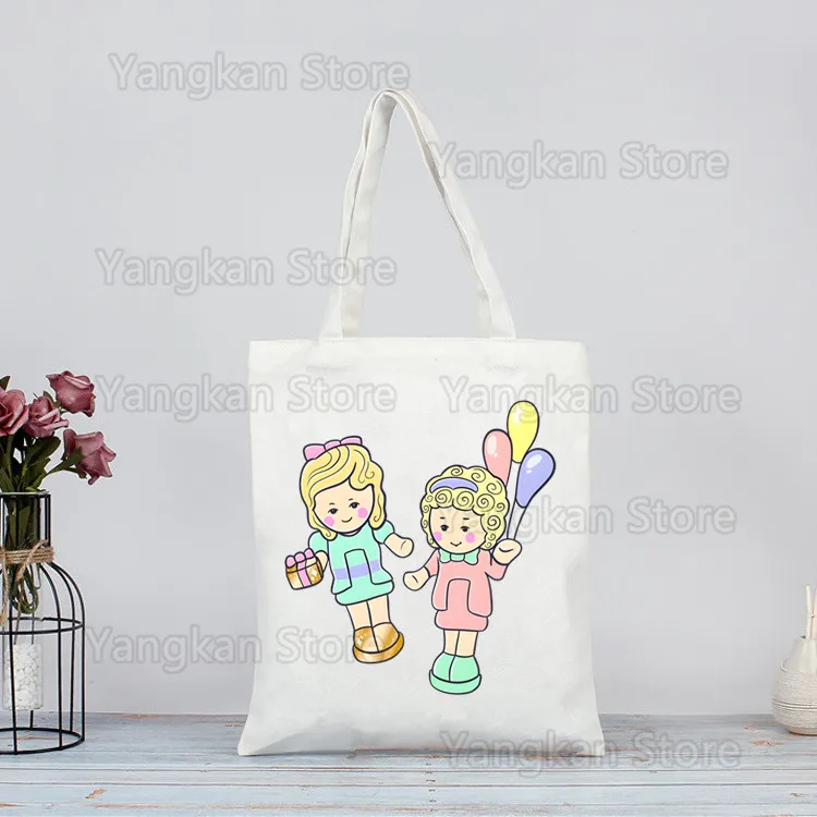 Polly Pocket Print Reusable Shopping Bag Women Canvas Tote Bags Printing Eco Bag Cartoon Shopper Shoulder Bags