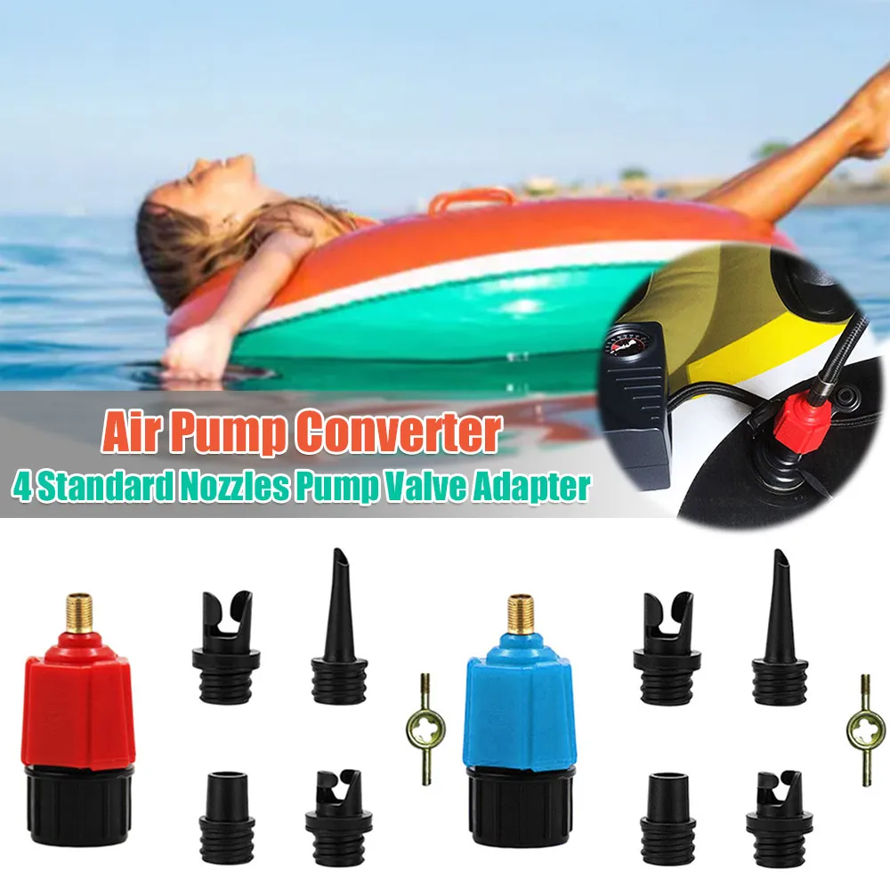 

Air Pump Converter Multifunctional Air Valve Adapter 4 Standard Nozzles for Inflatable Boat Bed for Stand Up Paddle Board