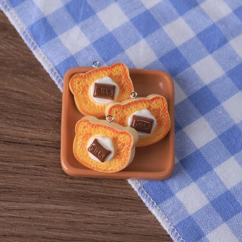 10pcs Heart Bear Cat Animal Shape Toast Bread Resin Charms Cute Claws Food Pendant Diy Earring Necklace Keychain Jewelry Make image 6
